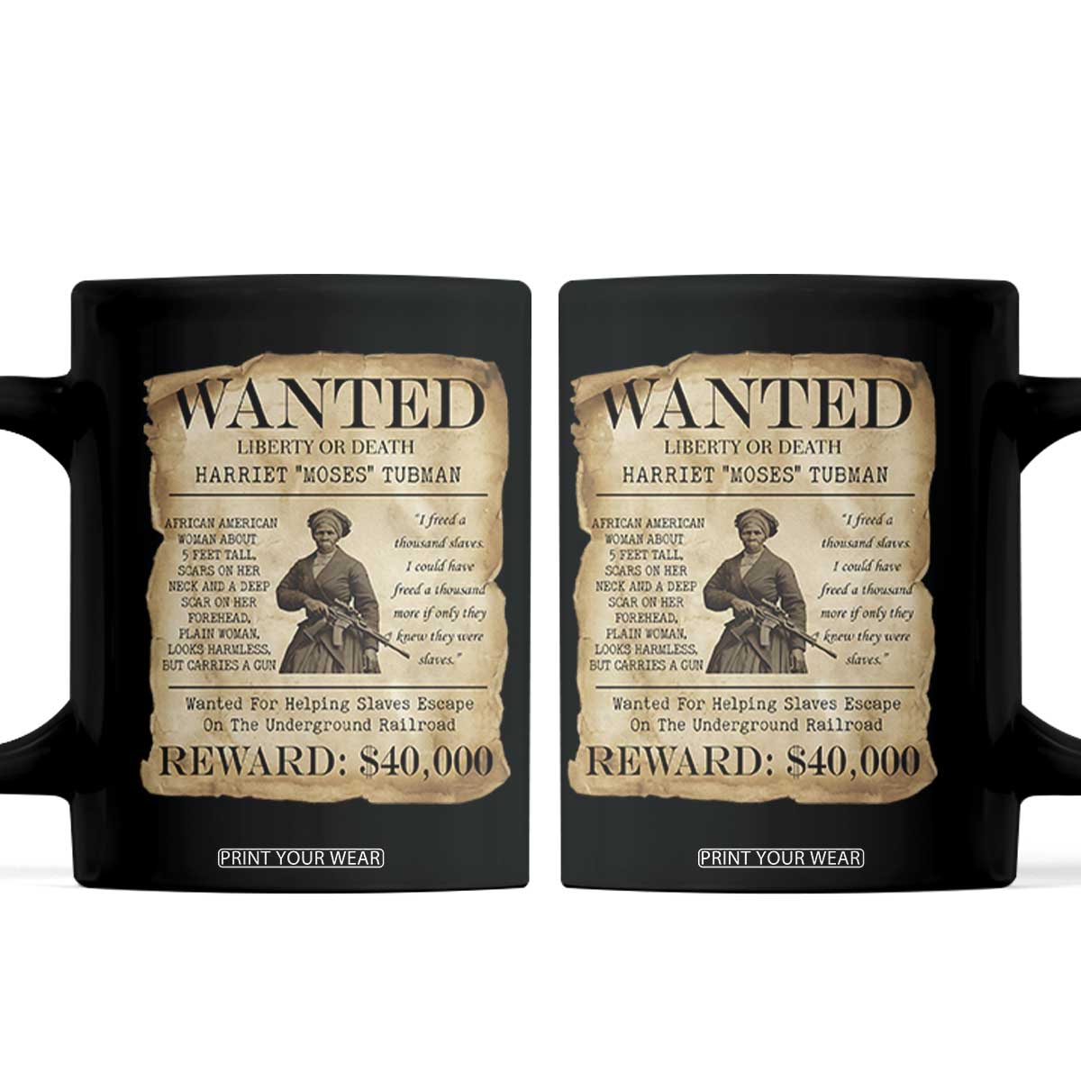 Vintage Harriet Tubman Poster Coffee Mug Wanted For Helping Slaves Escape TS12 Black Print Your Wear
