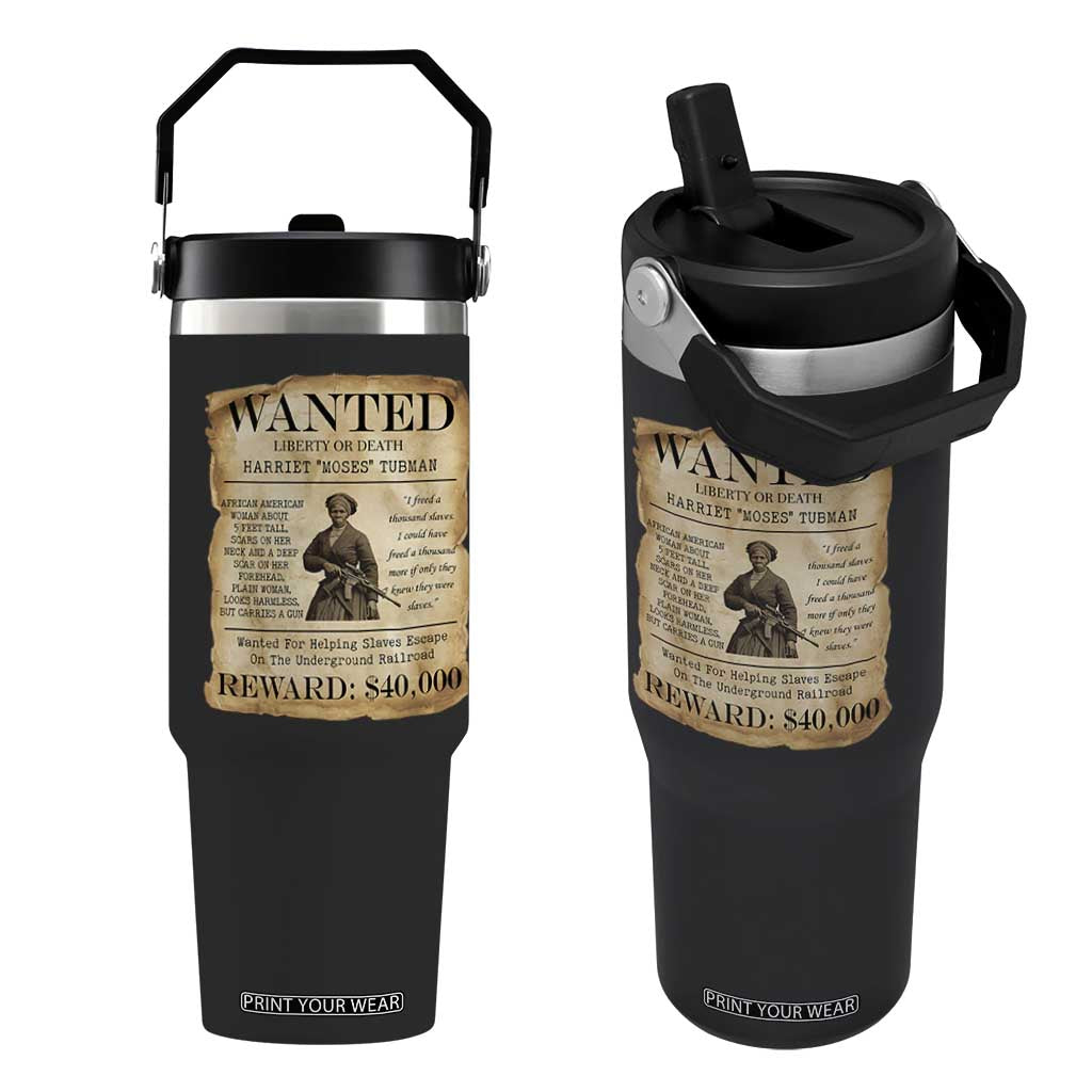 Vintage Harriet Tubman Poster Flip Straw Tumbler Wanted For Helping Slaves Escape TS12 One Size: 30 oz Black Print Your Wear