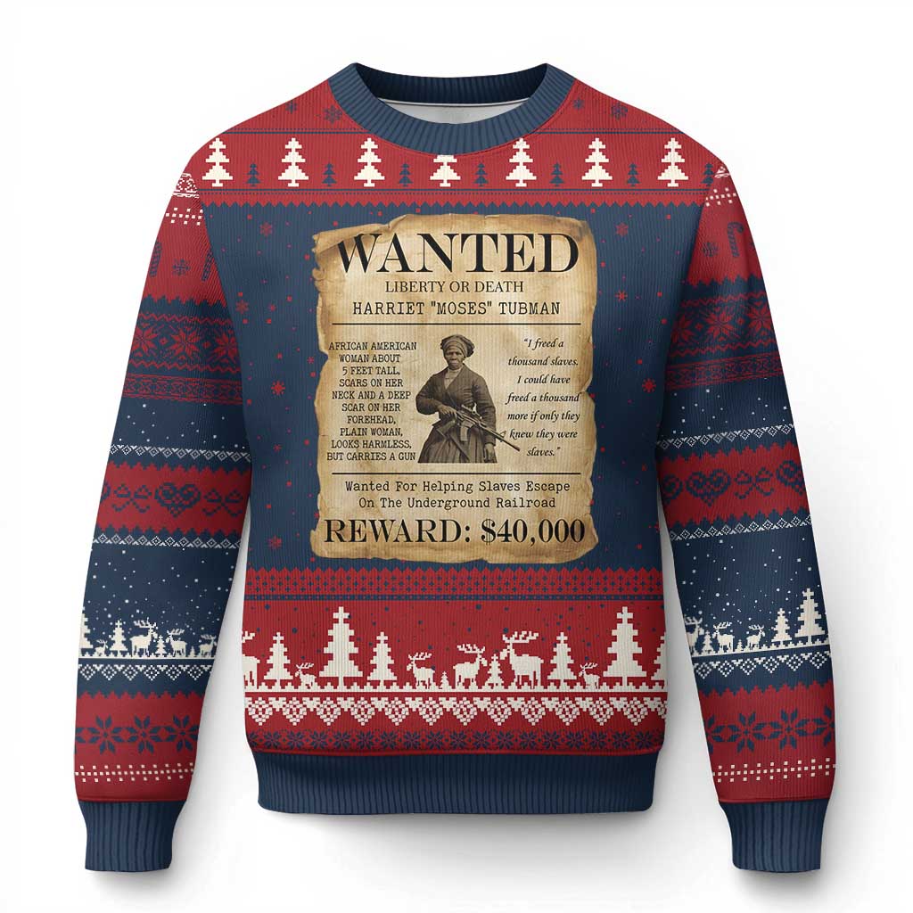 Vintage Harriet Tubman Poster Ugly Christmas Sweater Wanted For Helping Slaves Escape TS12 Navy Red Print Your Wear