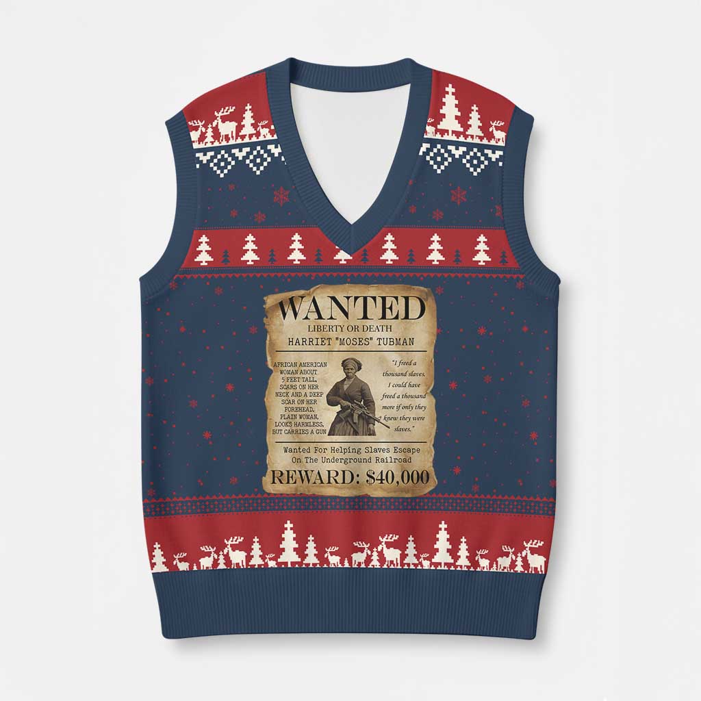Vintage Harriet Tubman Poster V-Neck Knit Sweater Vest Wanted For Helping Slaves Escape TS12 Navy Red Print Your Wear