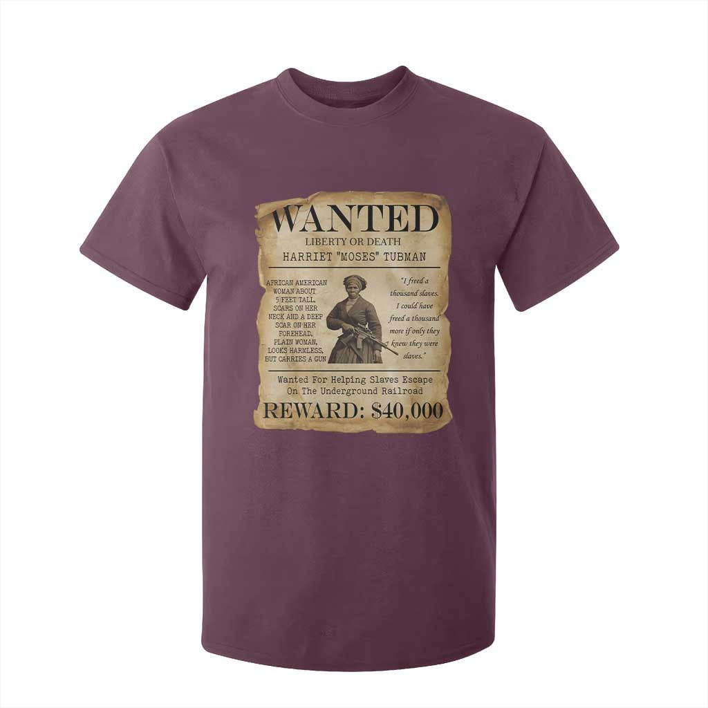 Vintage Harriet Tubman Poster T Shirt For Kid Wanted For Helping Slaves Escape TS12 Maroon Print Your Wear