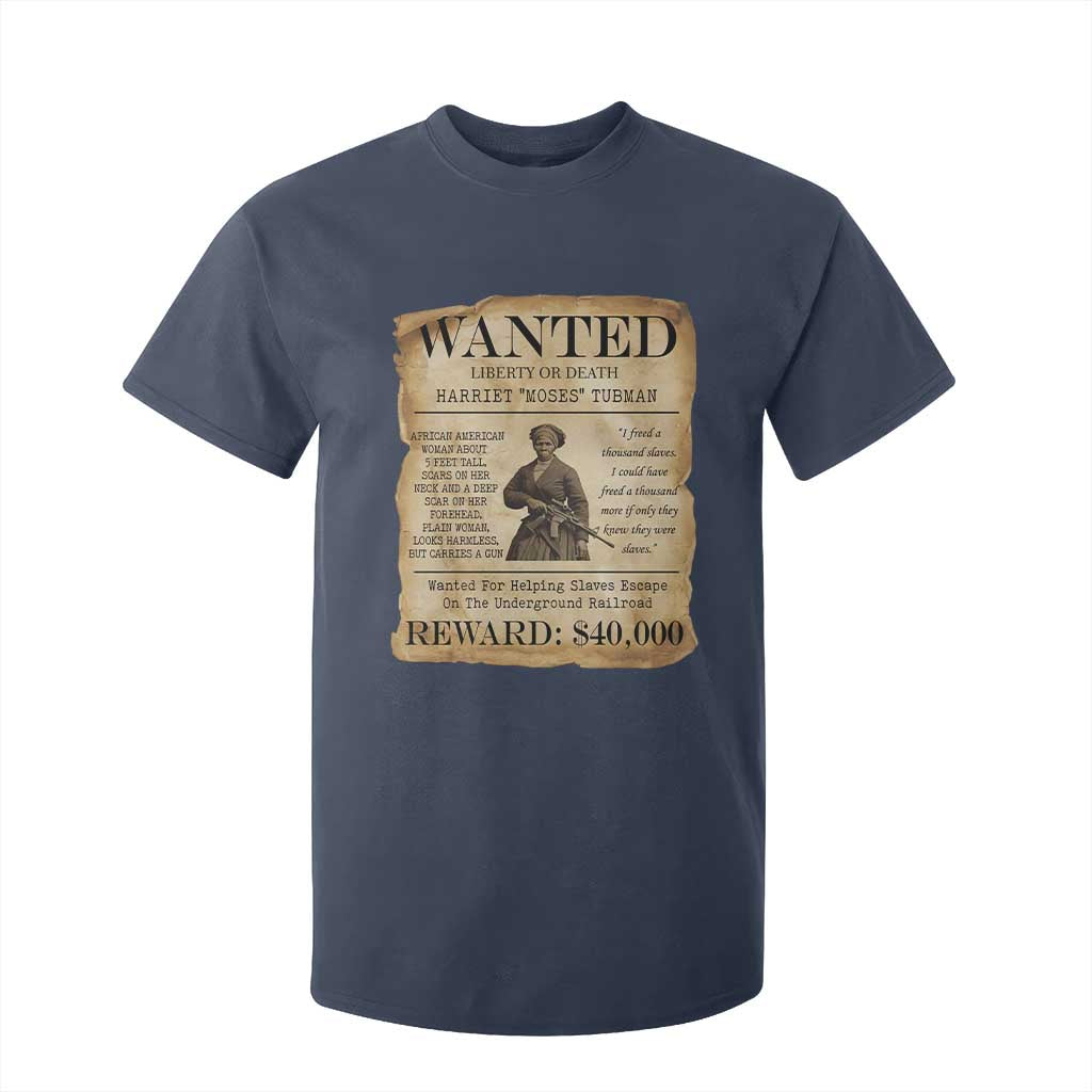 Vintage Harriet Tubman Poster T Shirt For Kid Wanted For Helping Slaves Escape TS12 Navy Print Your Wear