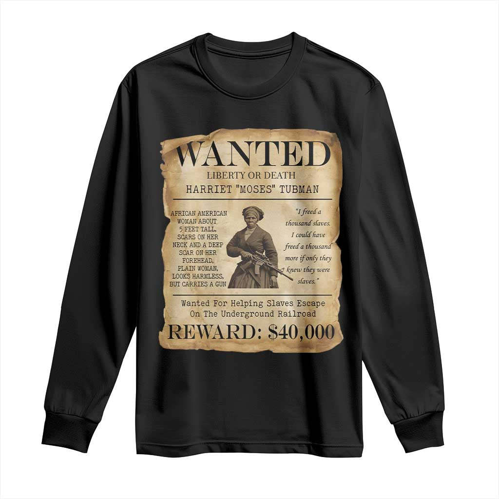 Vintage Harriet Tubman Poster Long Sleeve Shirt Wanted For Helping Slaves Escape TS12 Black Print Your Wear