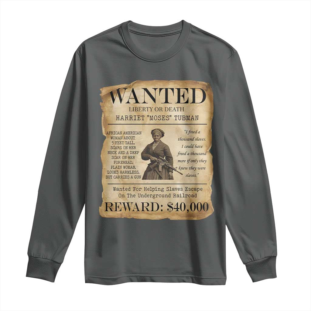 Vintage Harriet Tubman Poster Long Sleeve Shirt Wanted For Helping Slaves Escape TS12 Dark Heather Print Your Wear
