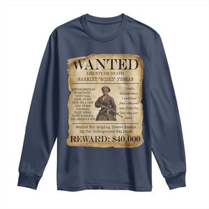 Vintage Harriet Tubman Poster Long Sleeve Shirt Wanted For Helping Slaves Escape TS12 Navy Print Your Wear