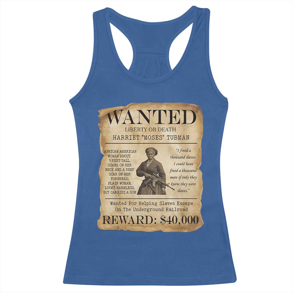 Vintage Harriet Tubman Poster Racerback Tank Top Wanted For Helping Slaves Escape TS12 Royal Blue Print Your Wear