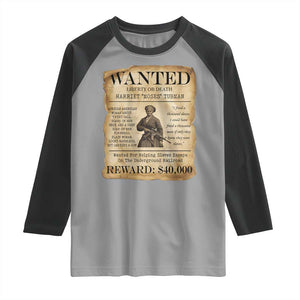 Vintage Harriet Tubman Poster Raglan Shirt Wanted For Helping Slaves Escape TS12 Sport Gray Black Print Your Wear