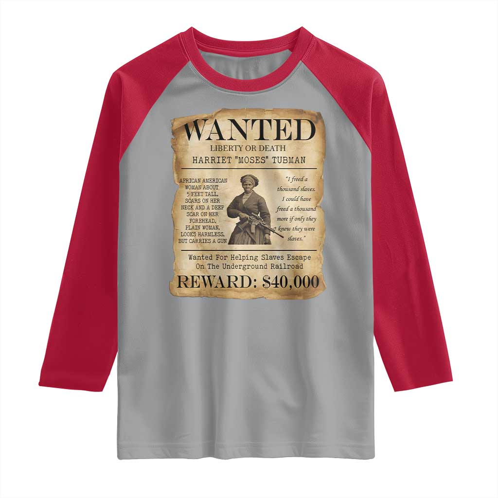 Vintage Harriet Tubman Poster Raglan Shirt Wanted For Helping Slaves Escape TS12 Sport Gray Red Print Your Wear