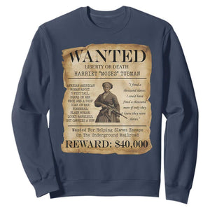 Vintage Harriet Tubman Poster Sweatshirt Wanted For Helping Slaves Escape TS12 Navy Print Your Wear