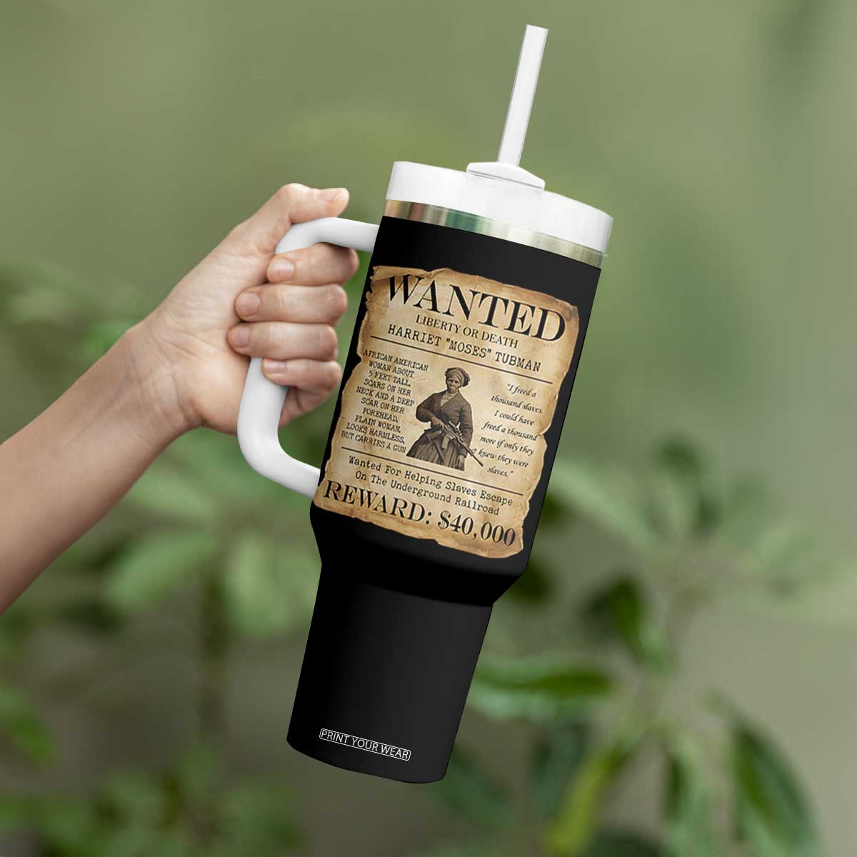 Vintage Harriet Tubman Poster Tumbler With Handle Wanted For Helping Slaves Escape TS12 Print Your Wear