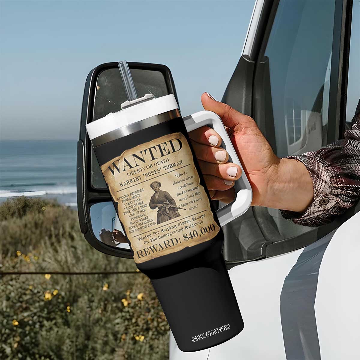 Vintage Harriet Tubman Poster Tumbler With Handle Wanted For Helping Slaves Escape TS12 Print Your Wear