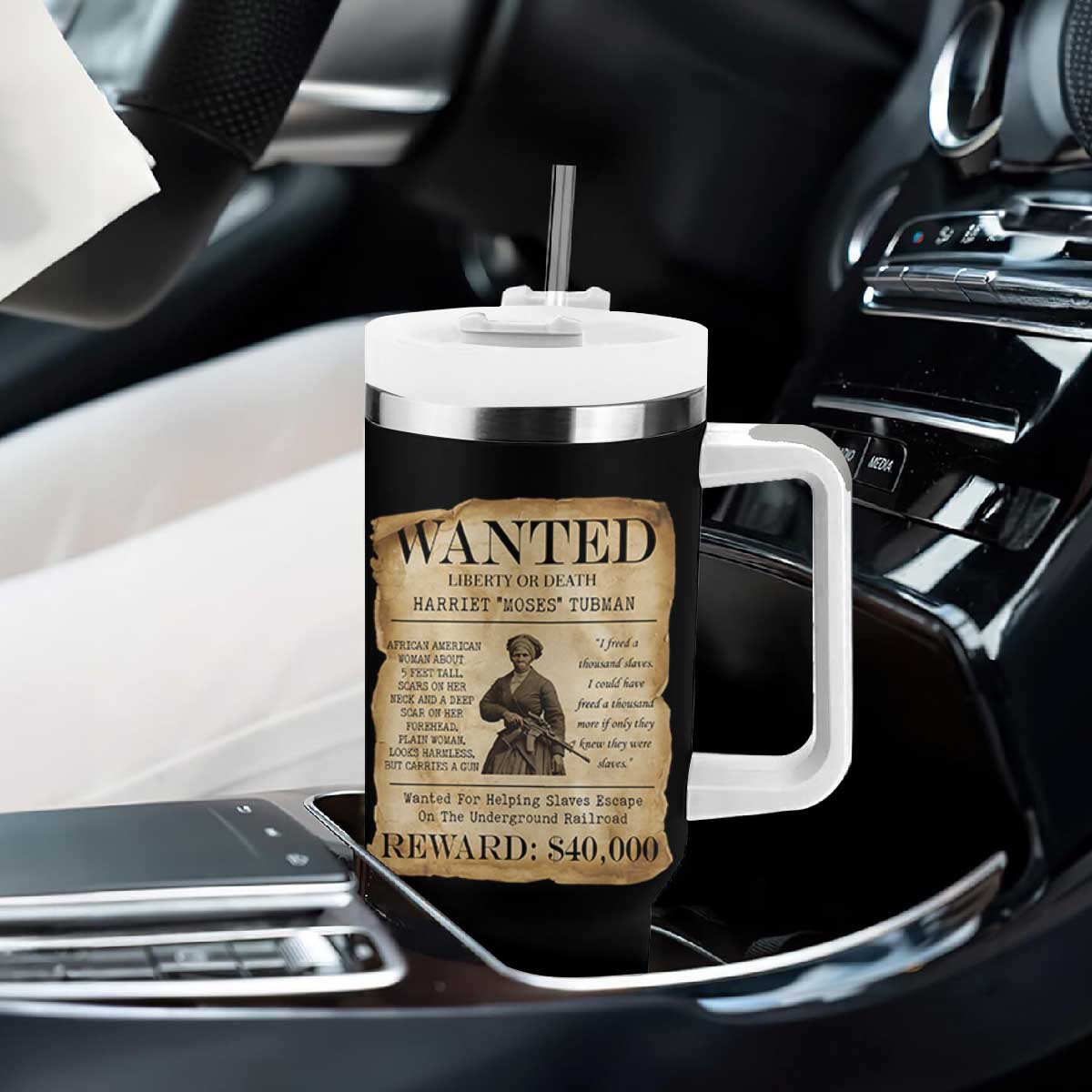 Vintage Harriet Tubman Poster Tumbler With Handle Wanted For Helping Slaves Escape TS12 Print Your Wear