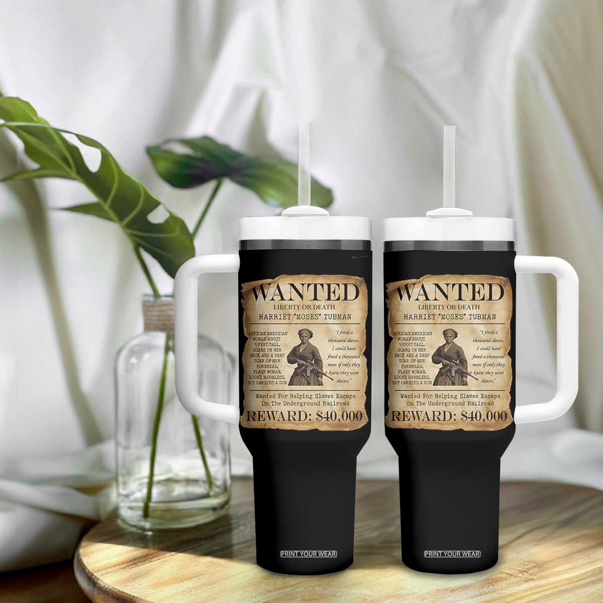 Vintage Harriet Tubman Poster Tumbler With Handle Wanted For Helping Slaves Escape TS12 Print Your Wear