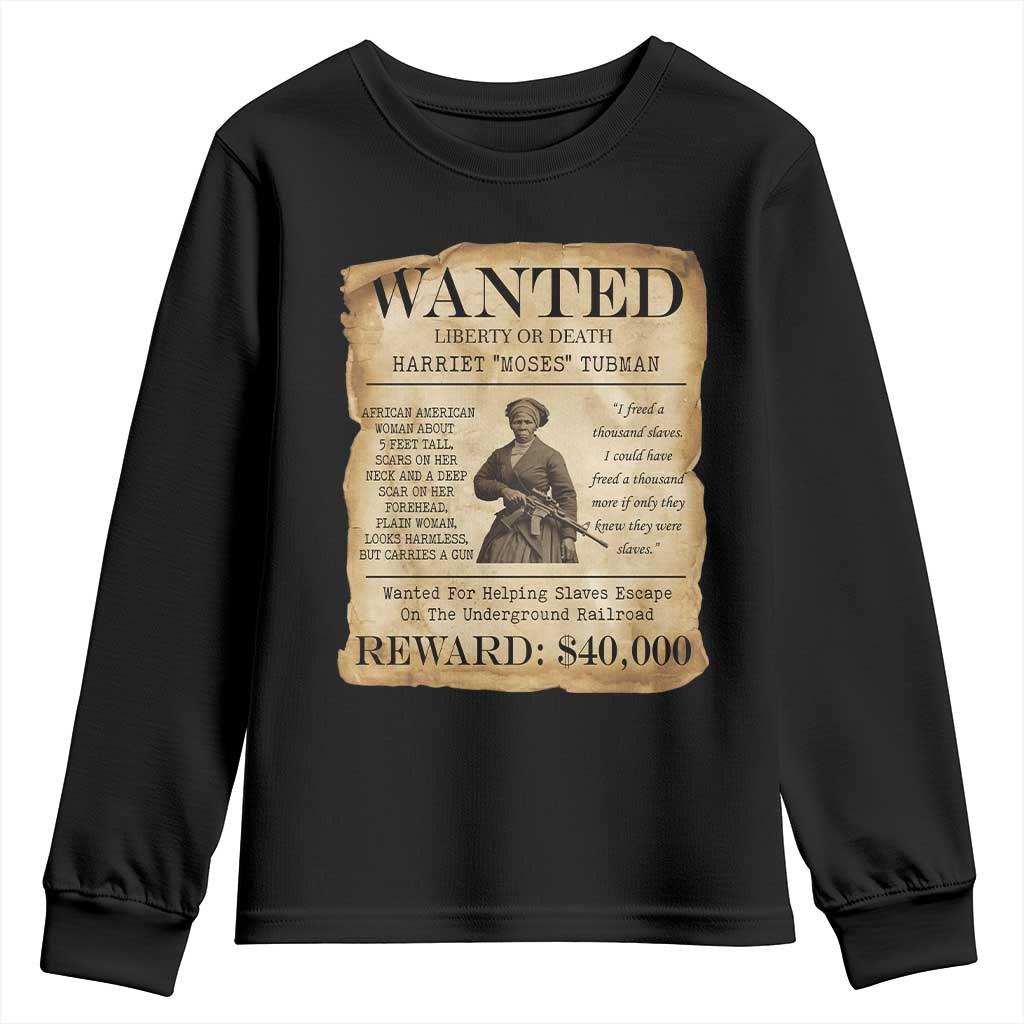 Vintage Harriet Tubman Poster Youth Sweatshirt Wanted For Helping Slaves Escape TS12 Black Print Your Wear