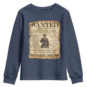 Vintage Harriet Tubman Poster Youth Sweatshirt Wanted For Helping Slaves Escape TS12 Navy Print Your Wear