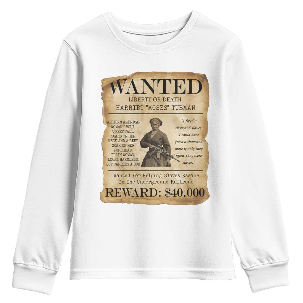 Vintage Harriet Tubman Poster Youth Sweatshirt Wanted For Helping Slaves Escape TS12 White Print Your Wear
