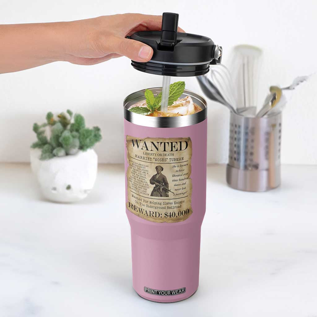Harriet Tubman Wanted Reward Poster Flip Straw Tumbler Liberty Or Death TS12 One Size: 30 oz Light Pink Print Your Wear
