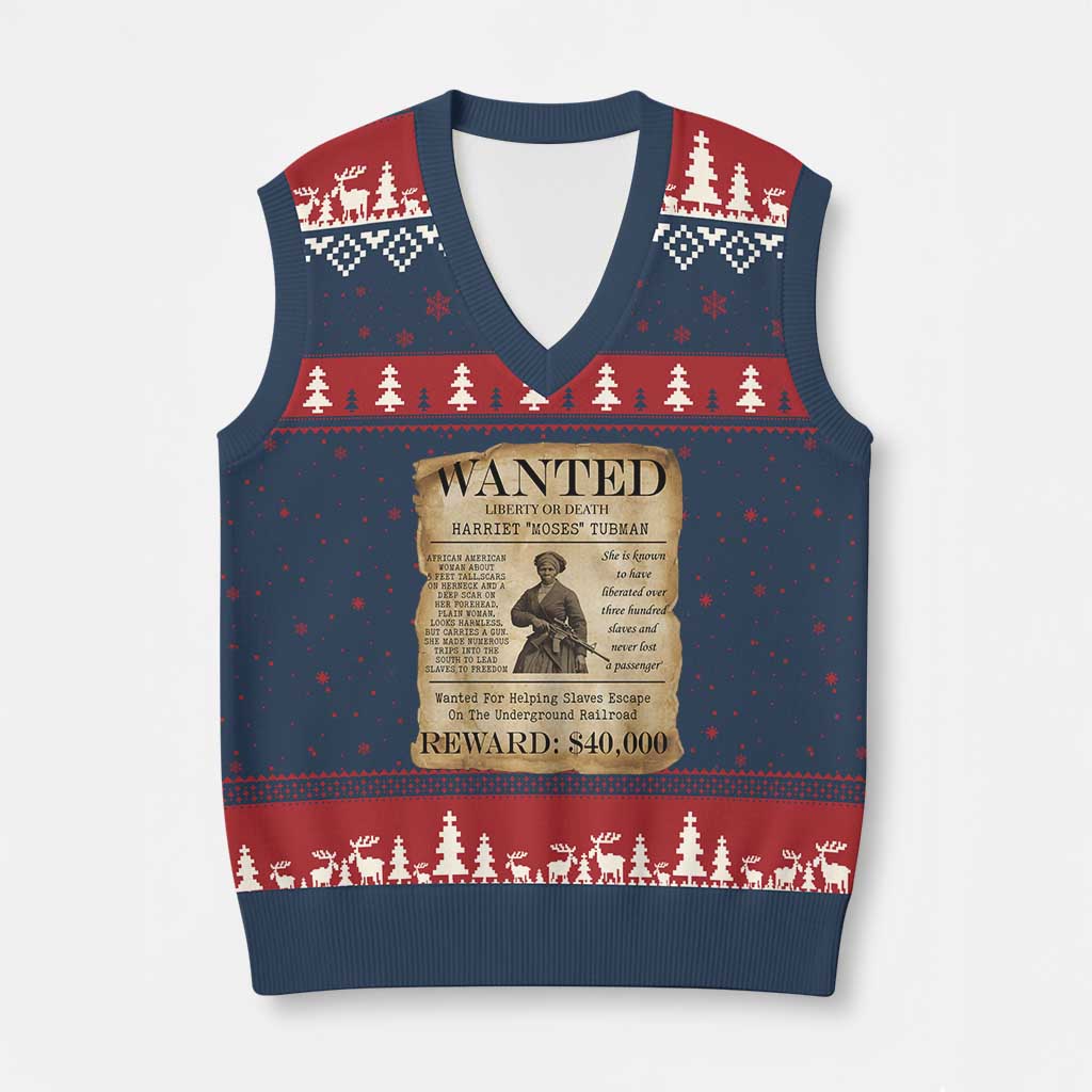 Harriet Tubman Wanted Reward Poster V-Neck Knit Sweater Vest Liberty Or Death TS12 Navy Red Print Your Wear