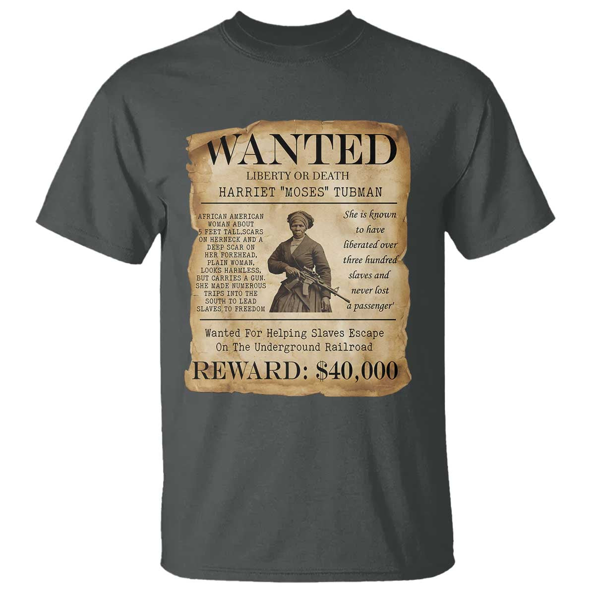 Harriet Tubman Wanted Reward Poster T Shirt Liberty Or Death TS12 Dark Heather Print Your Wear
