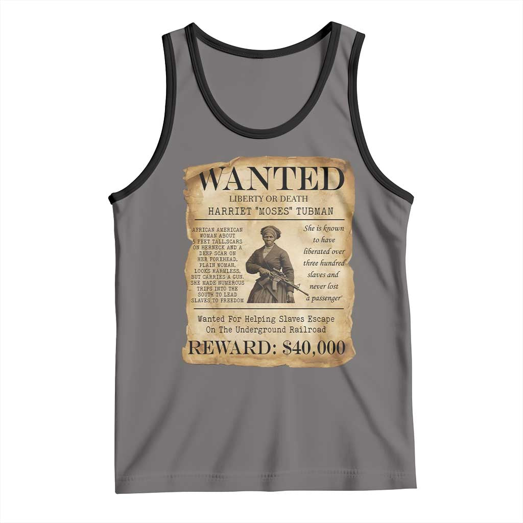 Harriet Tubman Wanted Reward Poster Tank Top Liberty Or Death TS12 Deep Heather Black Print Your Wear