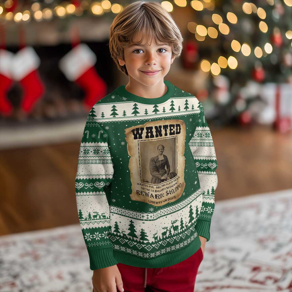Harriet Tubman Wanted Reward Poster Ugly Christmas Sweater Freedom Or Death TS12 Forest Green Beige Print Your Wear