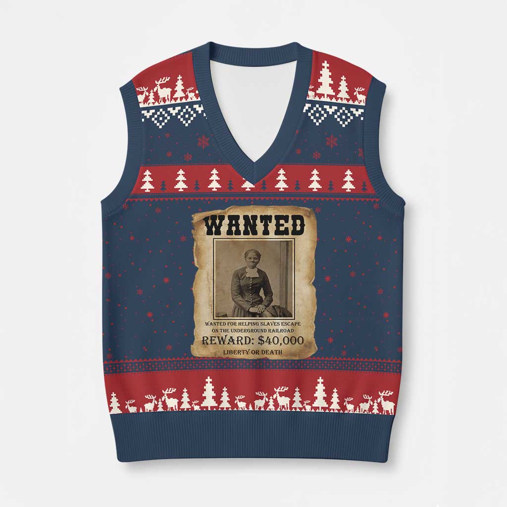 Harriet Tubman Wanted Reward Poster V-Neck Knit Sweater Vest Freedom Or Death TS12 Navy Red Print Your Wear