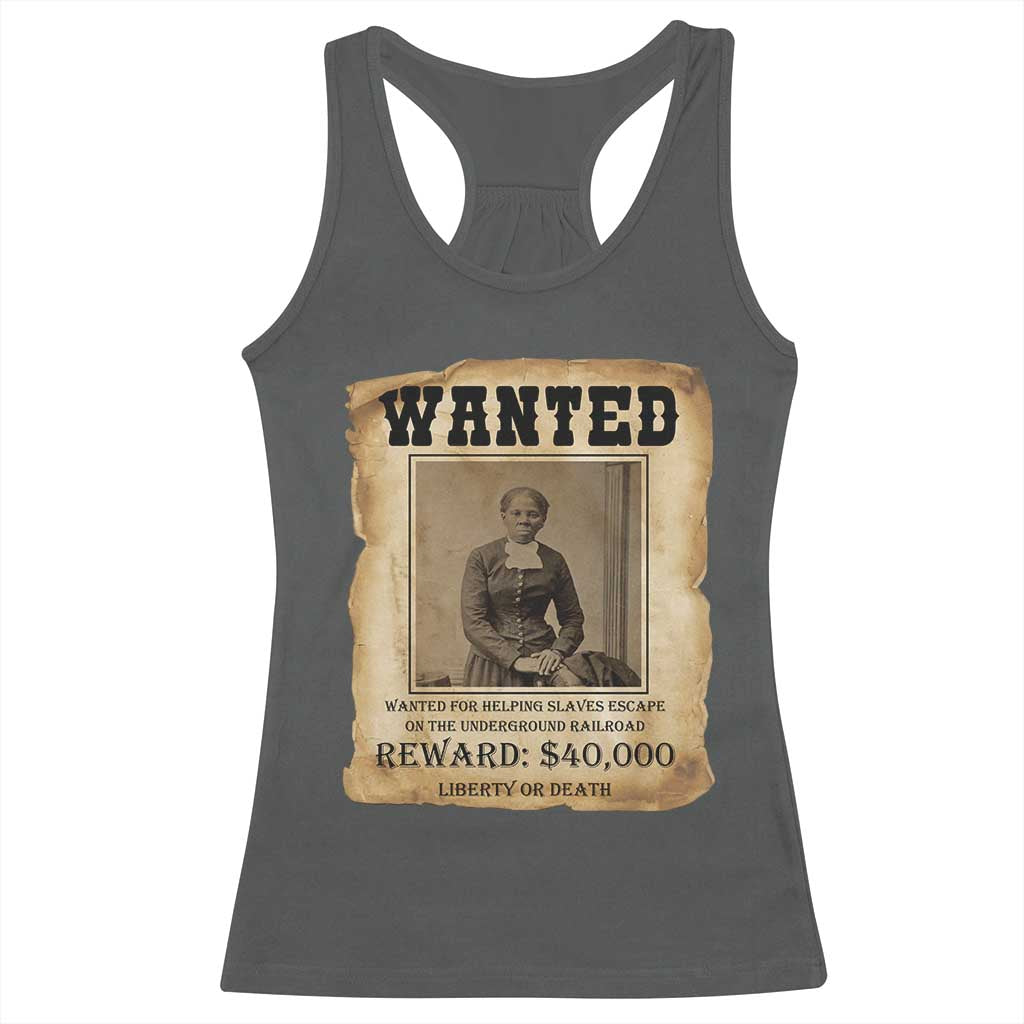 Harriet Tubman Wanted Reward Poster Racerback Tank Top Freedom Or Death TS12 Dark Heather Print Your Wear