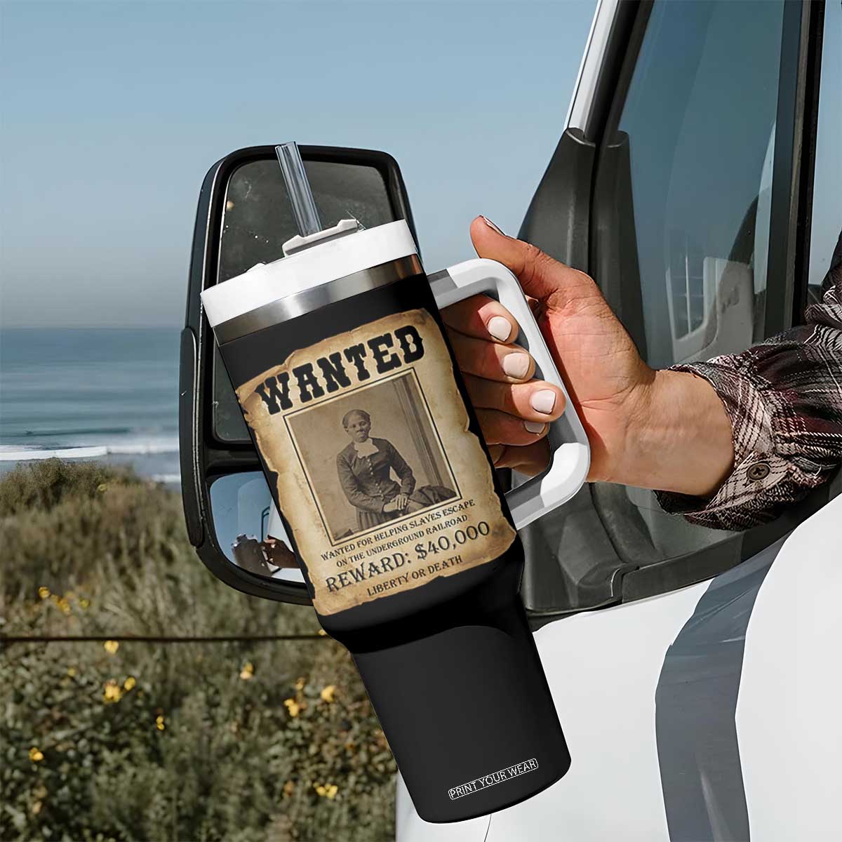 Harriet Tubman Wanted Reward Poster Tumbler With Handle Freedom Or Death TS12 Print Your Wear