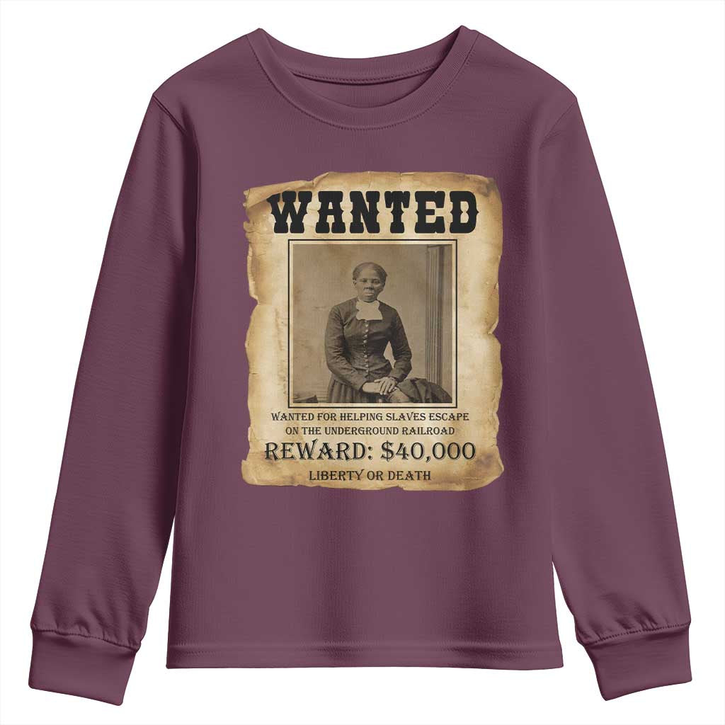 Harriet Tubman Wanted Reward Poster Youth Sweatshirt Freedom Or Death TS12 Maroon Print Your Wear