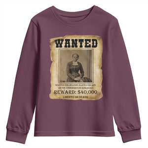 Harriet Tubman Wanted Reward Poster Youth Sweatshirt Freedom Or Death TS12 Maroon Print Your Wear
