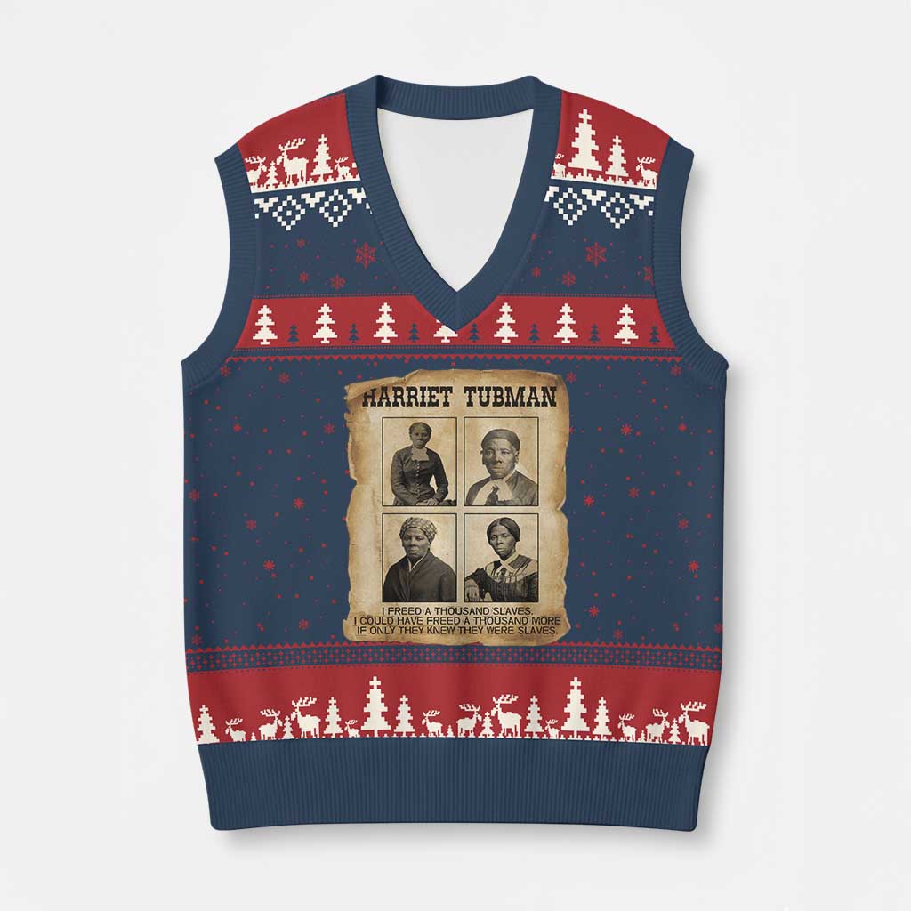 Vintage Harriet Tubman Poster V-Neck Knit Sweater Vest I Freed A Thousand People TS12 Navy Red Print Your Wear