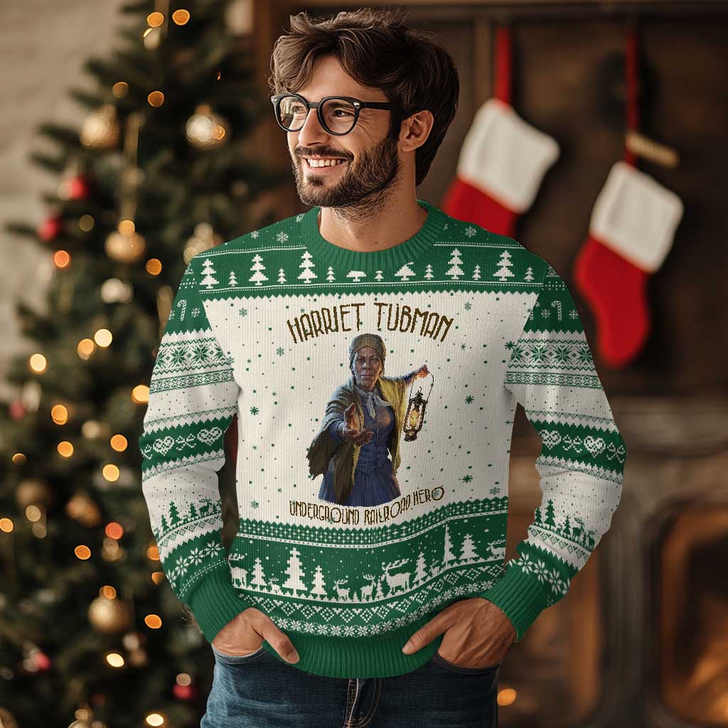 Harriet Tubman Ugly Christmas Sweater Underground Railroad Hero Black History Month Gift TS12 Beige Green Print Your Wear