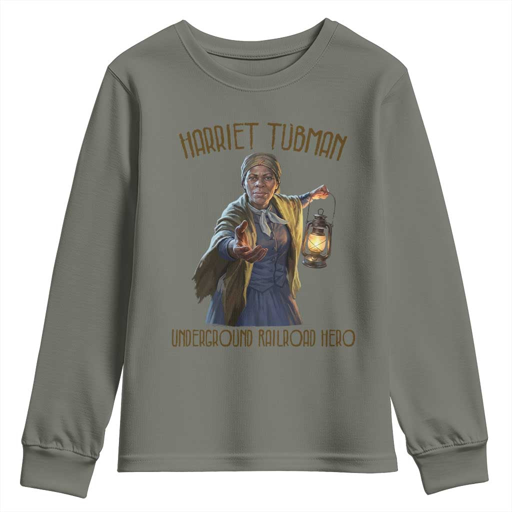 Harriet Tubman Youth Sweatshirt Underground Railroad Hero Black History Month Gift TS12 Military Green Print Your Wear