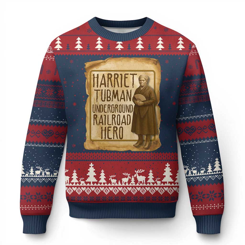 Underground Railroad Hero Harriet Tubman Ugly Christmas Sweater Feminist History Gift TS12 Navy Red Print Your Wear