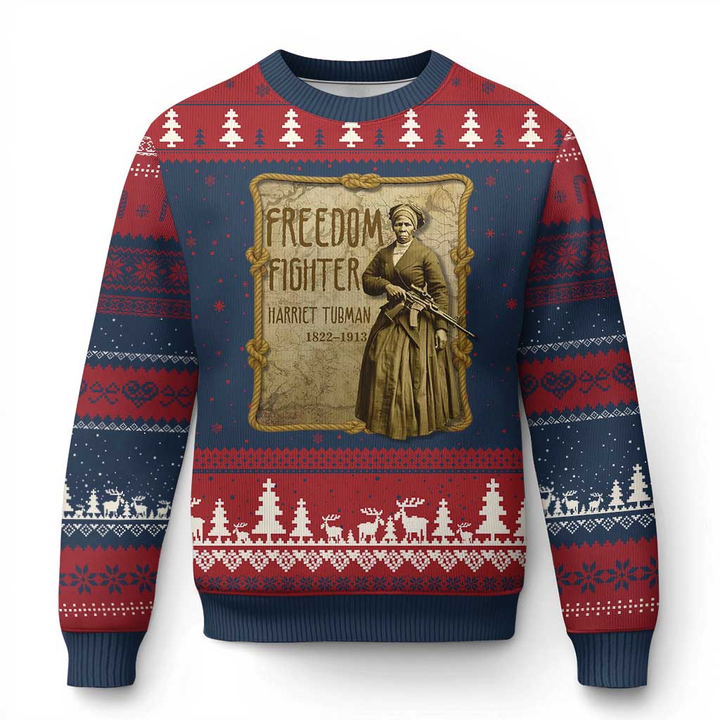 Harriet Tubman Freedom Fighter Ugly Christmas Sweater Feminist History Gift TS12 Navy Red Print Your Wear