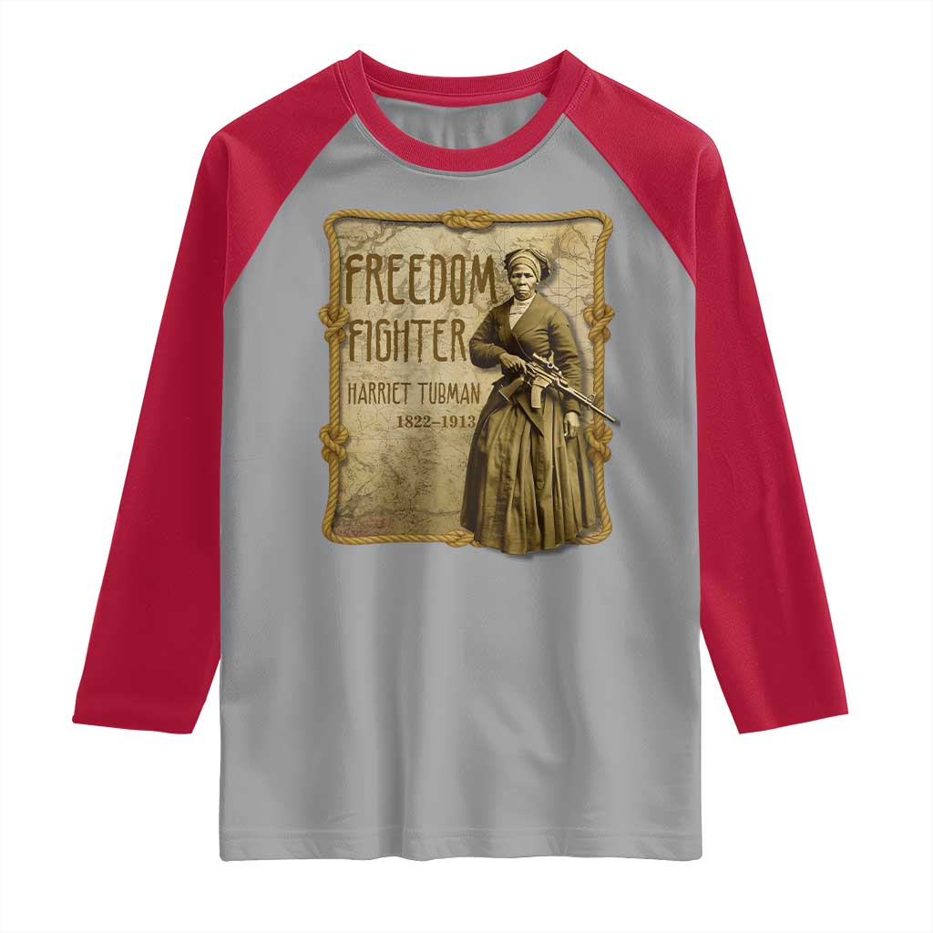 Harriet Tubman Freedom Fighter Raglan Shirt Feminist History Gift TS12 Sport Gray Red Print Your Wear