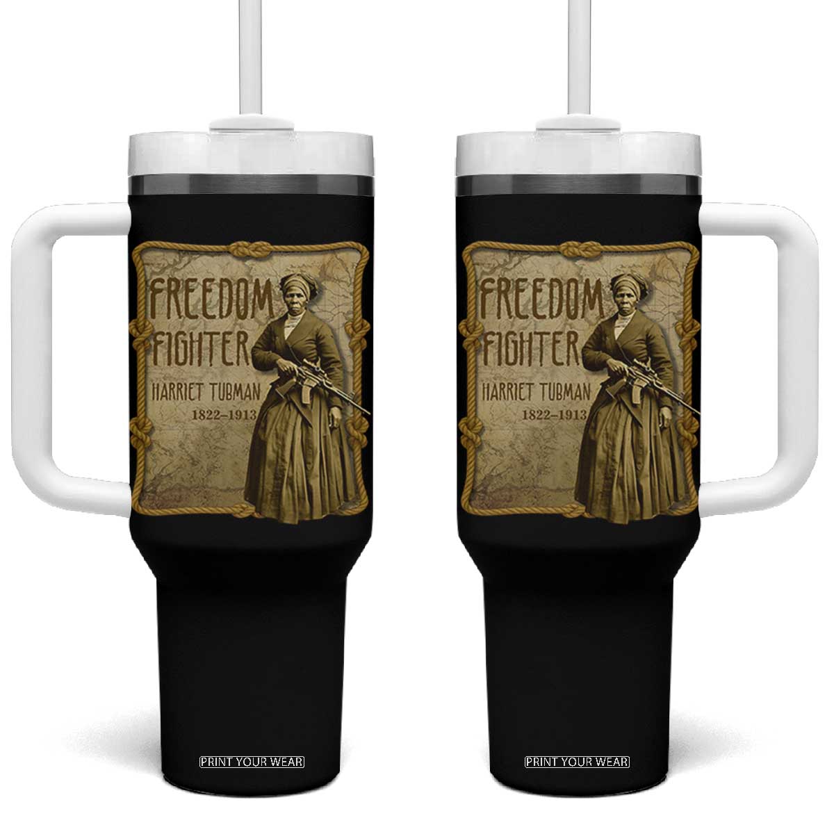 Harriet Tubman Freedom Fighter Tumbler With Handle Feminist History Gift TS12 One Size: 40 oz Black Print Your Wear