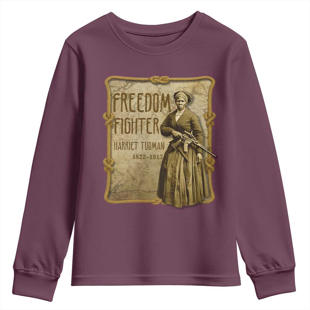 Harriet Tubman Freedom Fighter Youth Sweatshirt Feminist History Gift TS12 Maroon Print Your Wear