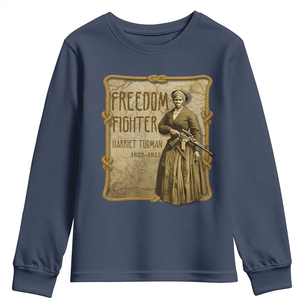 Harriet Tubman Freedom Fighter Youth Sweatshirt Feminist History Gift TS12 Navy Print Your Wear
