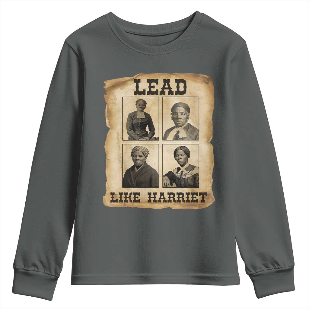 Vintage Harriet Tubman Poster Youth Sweatshirt Lead Like Harriet TS12 Dark Heather Print Your Wear