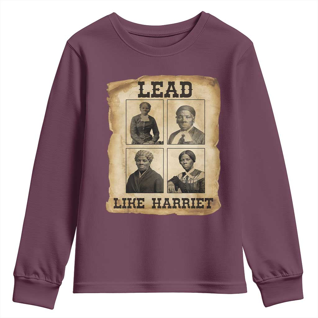 Vintage Harriet Tubman Poster Youth Sweatshirt Lead Like Harriet TS12 Maroon Print Your Wear