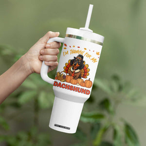 Thanksgiving Dog Tumbler With Handle I Am Thankful For My Dachshund TS12 Print Your Wear