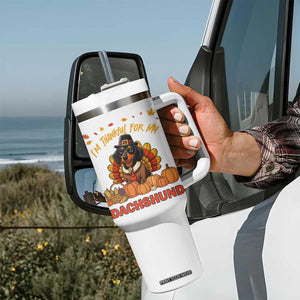 Thanksgiving Dog Tumbler With Handle I Am Thankful For My Dachshund TS12 Print Your Wear