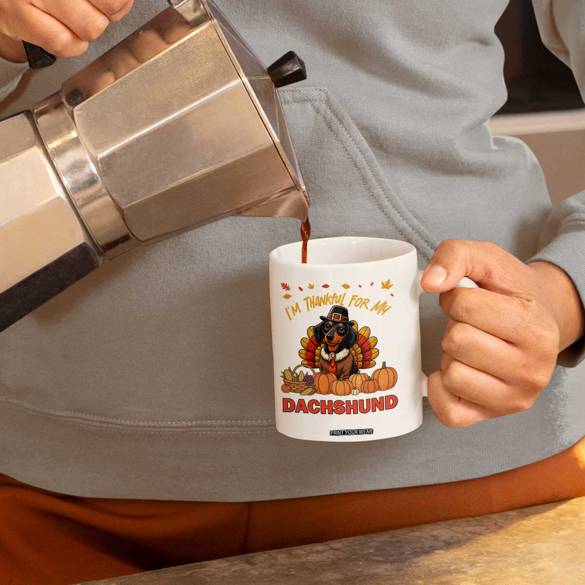 Thanksgiving Dog Coffee Mug I Am Thankful For My Dachshund TS12 Print Your Wear