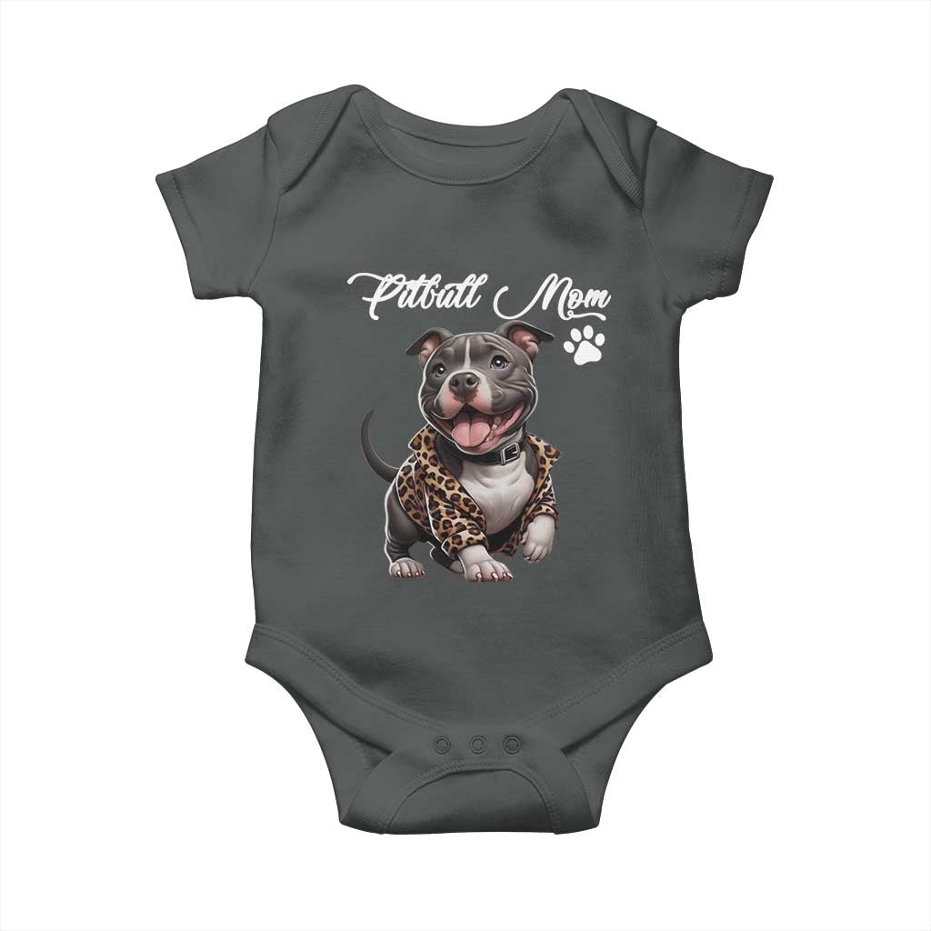 Pitbull Mom Baby Onesie Cute Pitbull Puppy Dog Lovers TS12 Dark Heather Print Your Wear