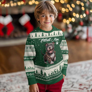 Pitbull Mom Ugly Christmas Sweater Cute Pitbull Puppy Dog Lovers TS12 Forest Green Beige Print Your Wear