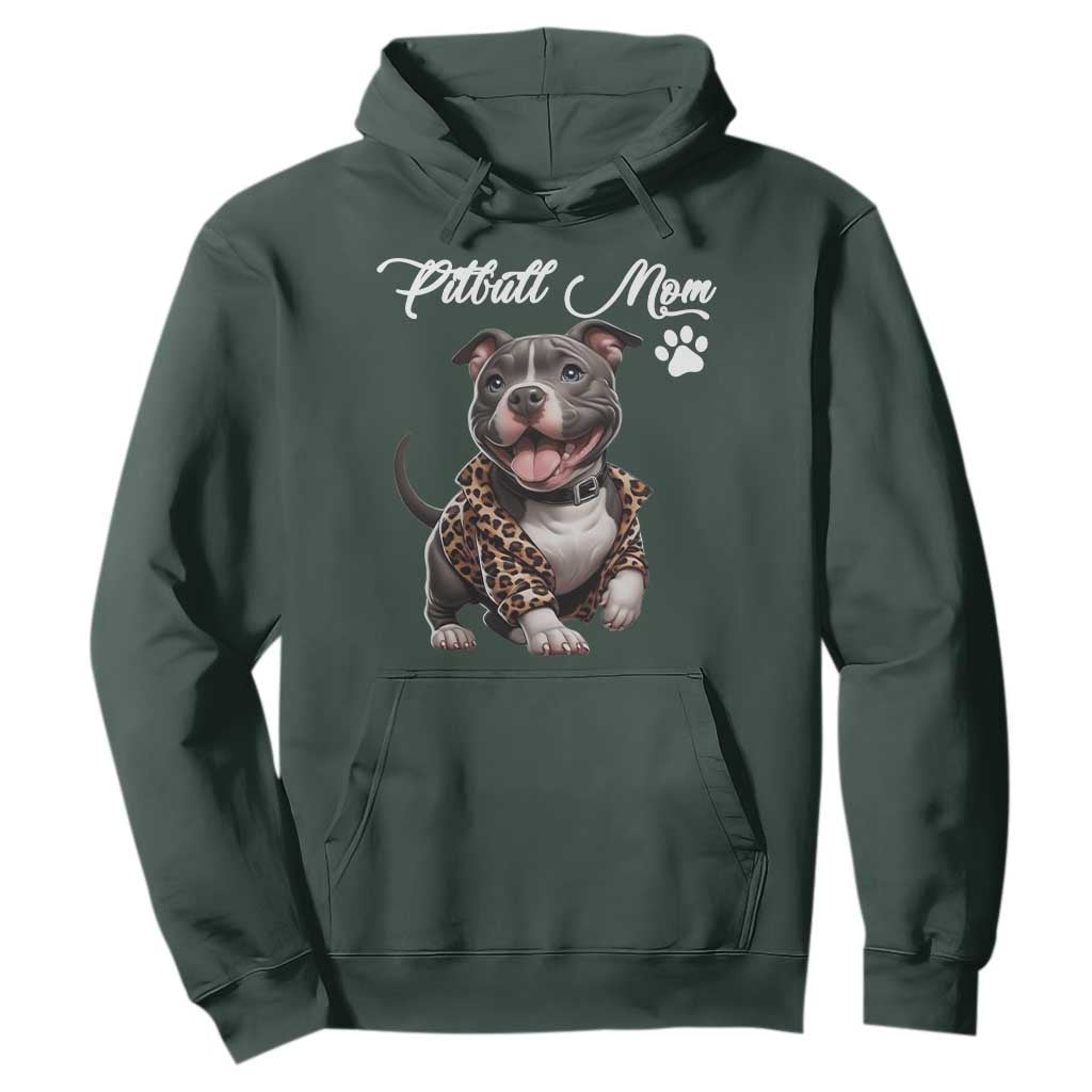 Pitbull Mom Hoodie Cute Pitbull Puppy Dog Lovers TS12 Dark Forest Green Print Your Wear