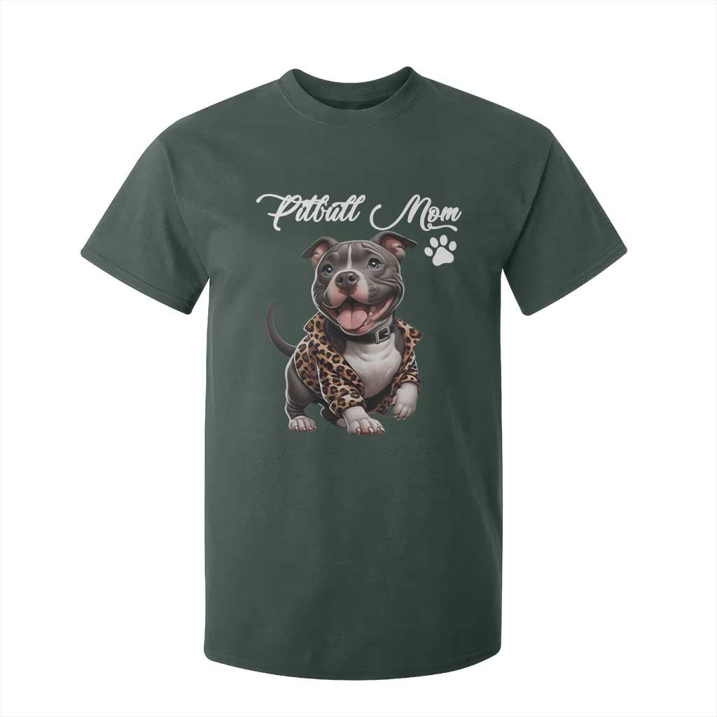 Pitbull Mom T Shirt For Kid Cute Pitbull Puppy Dog Lovers TS12 Dark Forest Green Print Your Wear