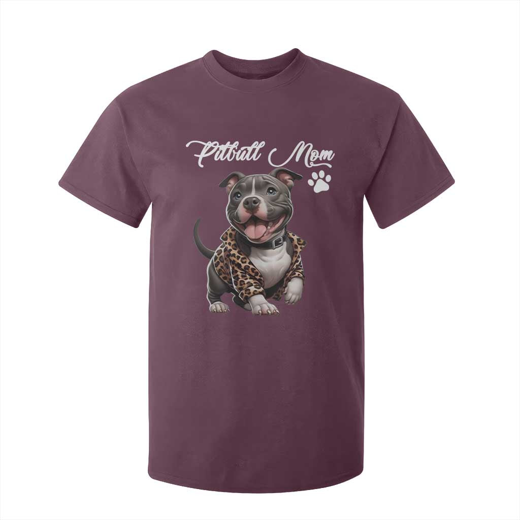 Pitbull Mom T Shirt For Kid Cute Pitbull Puppy Dog Lovers TS12 Maroon Print Your Wear