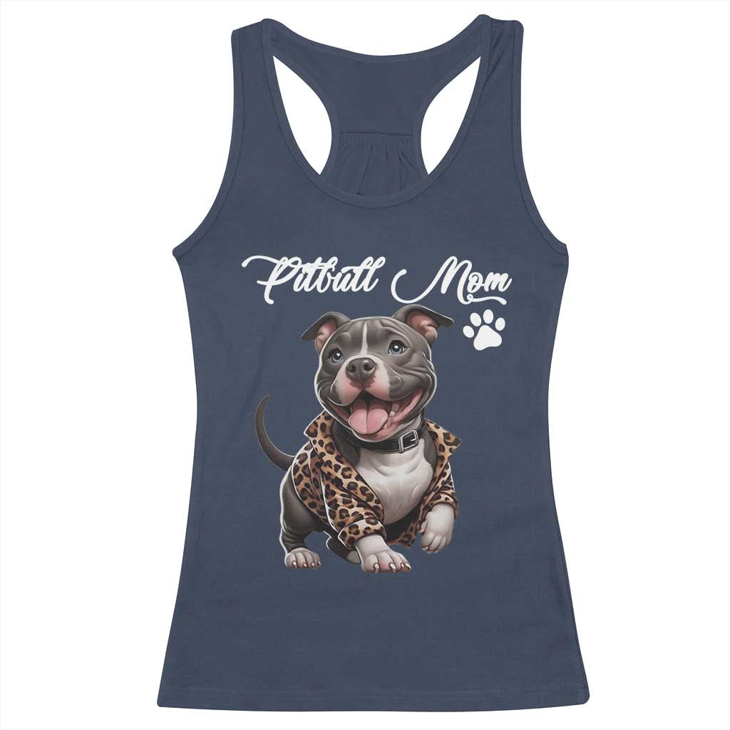 Pitbull Mom Racerback Tank Top Cute Pitbull Puppy Dog Lovers TS12 Navy Print Your Wear